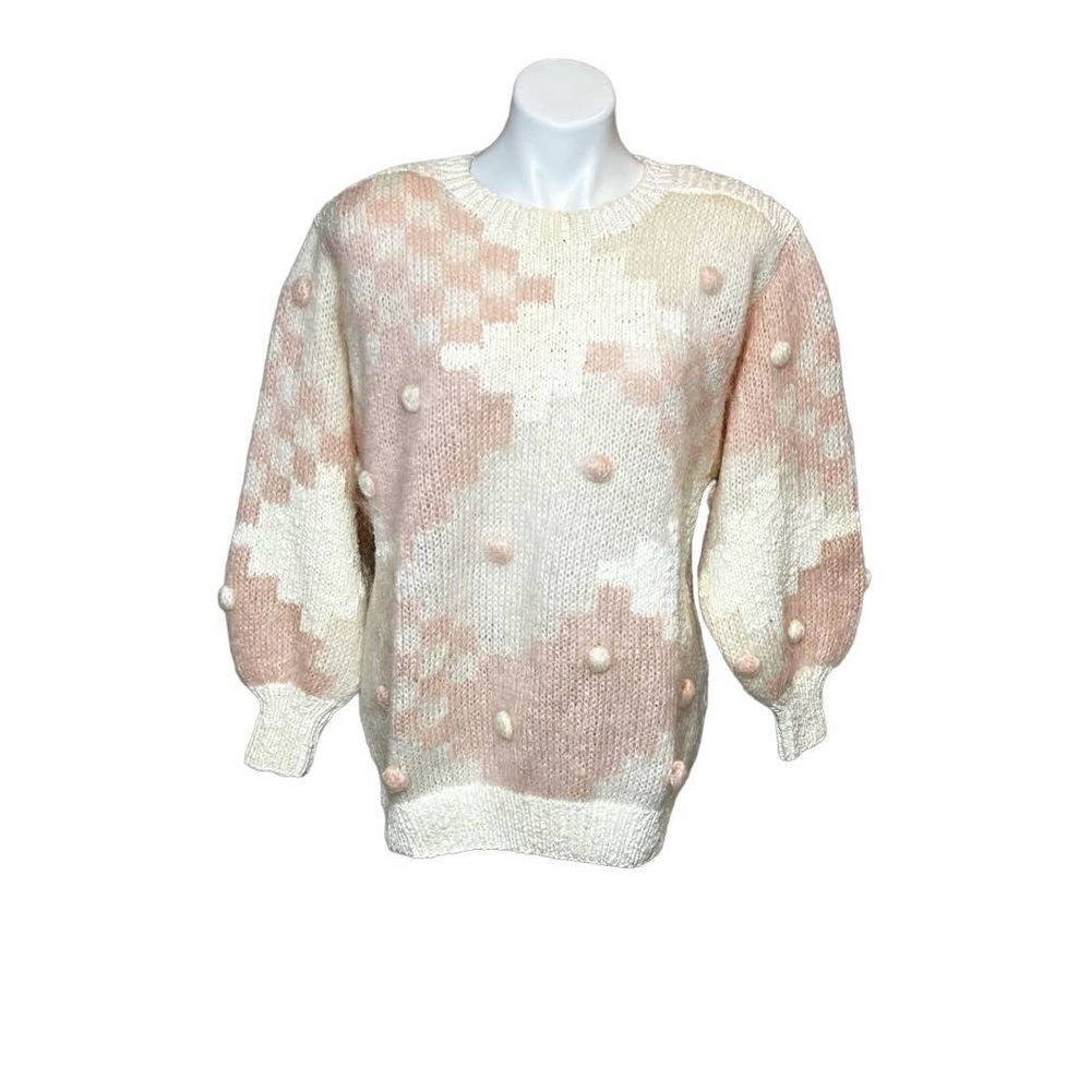 FIA Italia vintage pink and cream crew neck sweater with Pom Poms size S